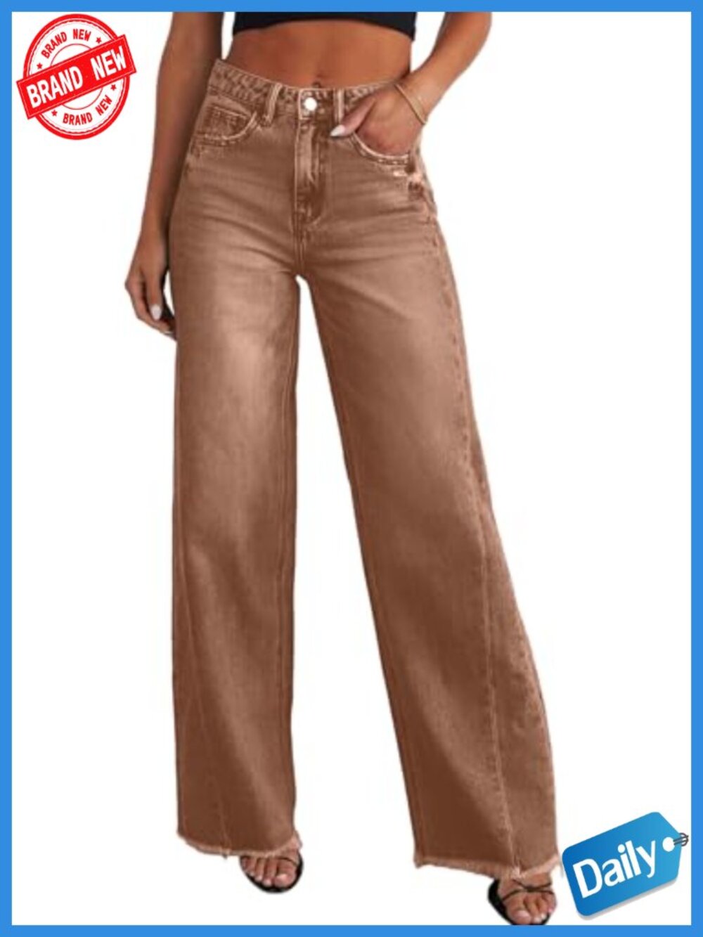 Wide Leg Jeans for Women High Waisted Stretchy Denim Pants Raw Hem Casual
